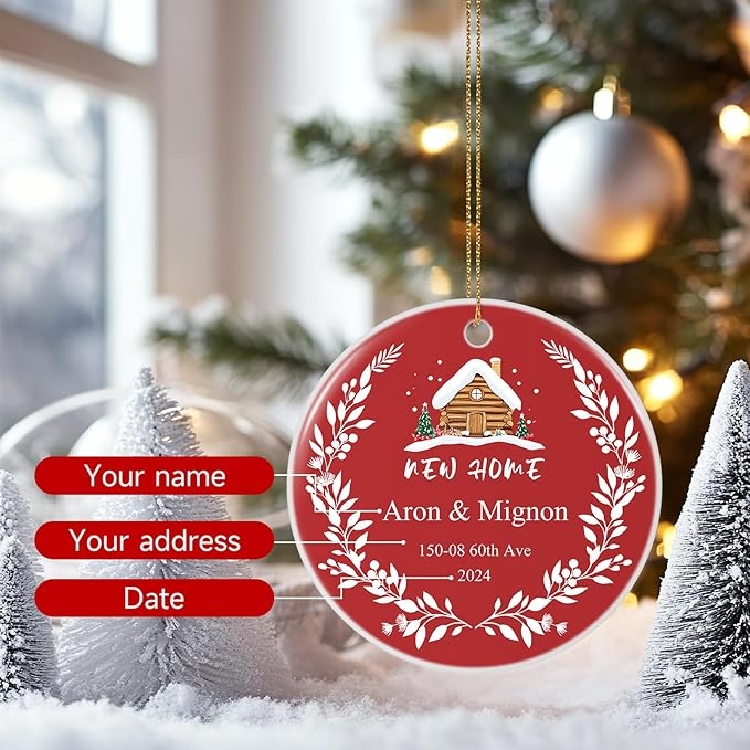 Custom Ceramic Christmas Ornaments with Photo Text - Personalized New Home Christmas Hanging Decorations Decorations