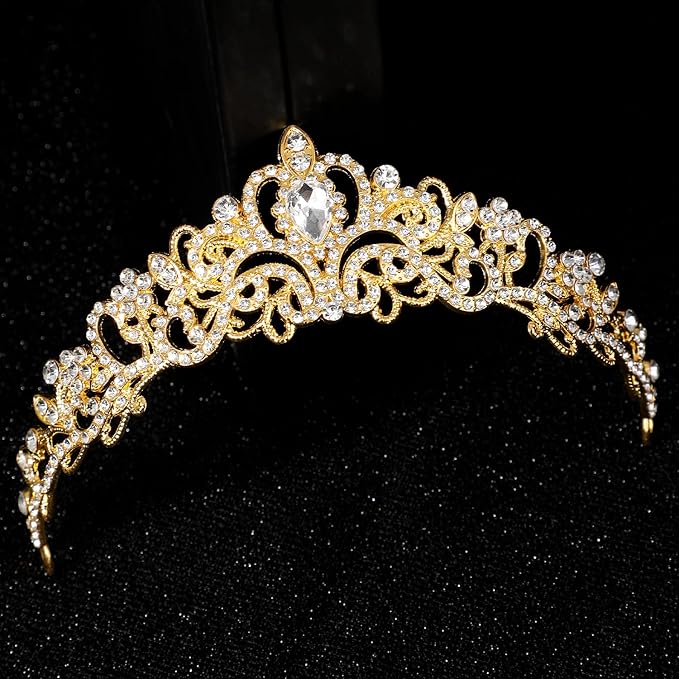Crystal Princess Queen Tiara - Birthday Rhinestone Crowns Headband for Women Wedding Halloween Prom Pageant Party Coming of Age Ceremony Photo Props （HG176-G White）