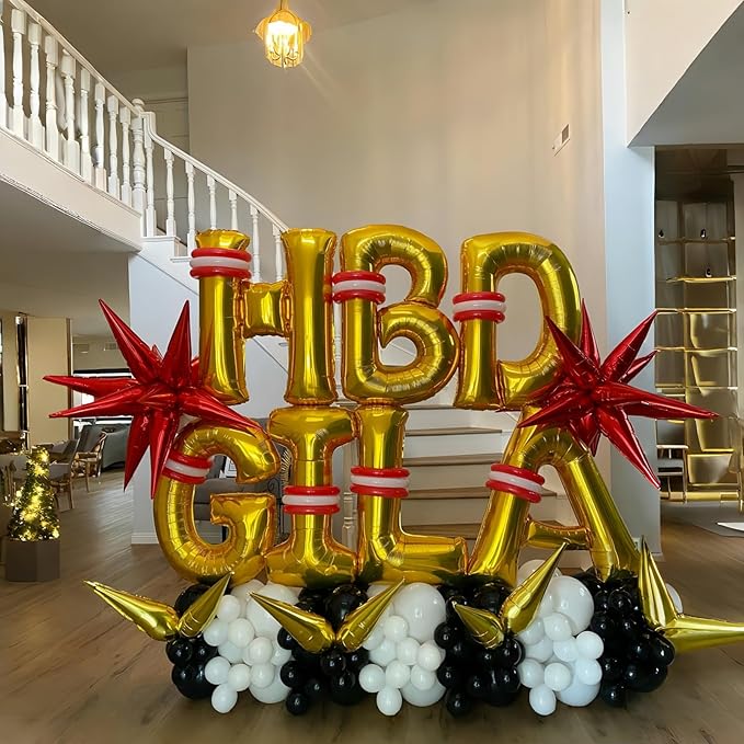 Giant S Alphabet Name Balloon, Gold Self Inflating Custom Letter Balloons Birthday Decor, 40 Inch Helium Mylar Foil Word Balloons Letters for Girls Men Anniversary Party Graduation Decoration Supplies