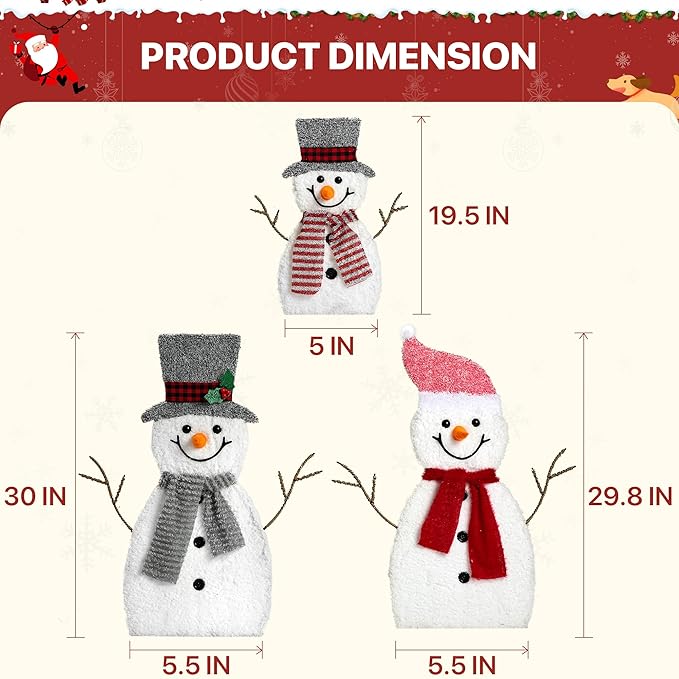 GENIMO 3-Piece 2D Outdoor Snowman Christmas Decorations Yard, 30 inch Pre Lit Snowman Family with 70 Led Lights Outside Indoor Holiday Lighted Christmas Decor for Lawn