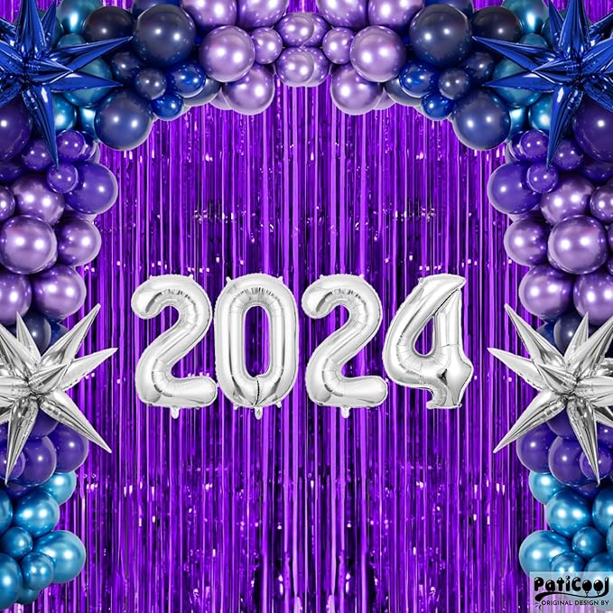 Halloween Decorations Purple Streamers - Thicken 4 Pack 3.2 x 8.2 FT - Purple Tinsel Foil Fringe Curtains, Photo Booth Props Backdrops for Birthday, Halloween, Graduation Party Decorations