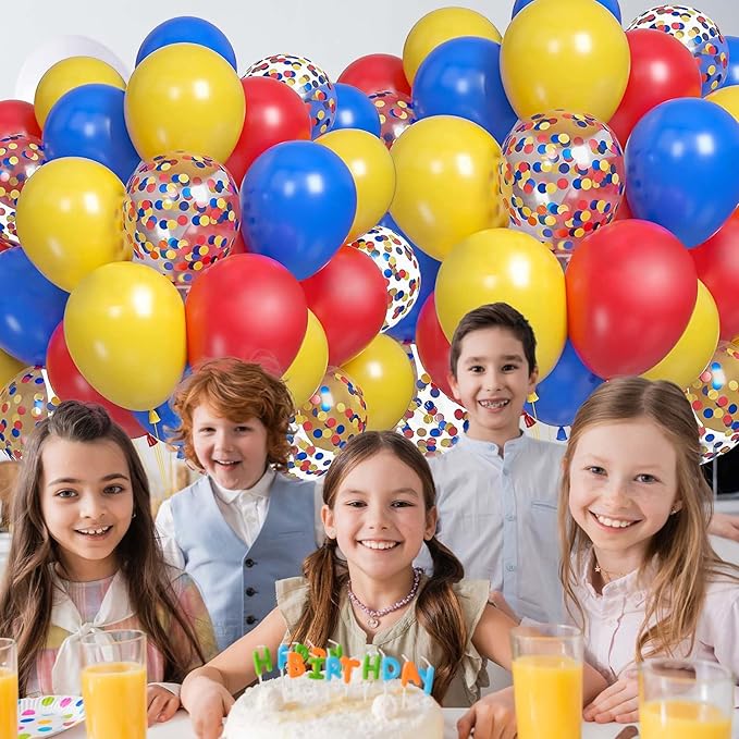 60PCS Red Blue and Yellow Balloons,10 inch Yellow Red and Blue Balloon Arch Kit Carnival Party Decorations,Suitable for Carnival Circus Theme Birthday Party Decorations