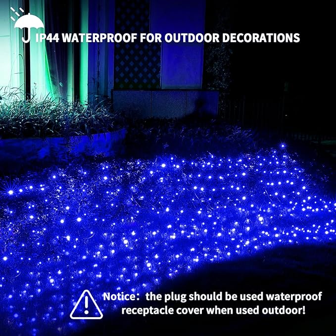 Led Christmas Net Lights Blue Outdoor Christmas Lights 160LED 5ftx7ft, Waterproof Outdoor Indoor Fairy Mesh Net Light for Xmas Party, Yard, Patio, Trees, Shrubs, Bushes Decorations