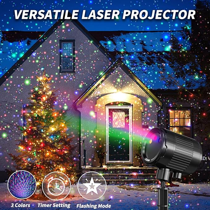 Christmas Laser Projector Light Outdoor: RGB 3 Colors Firefly Moving Laser Lights, IP65 Waterproof Star Projector Lights Show Decor for Garden Yard Holiday Party, Christmas Halloween New Year Gift