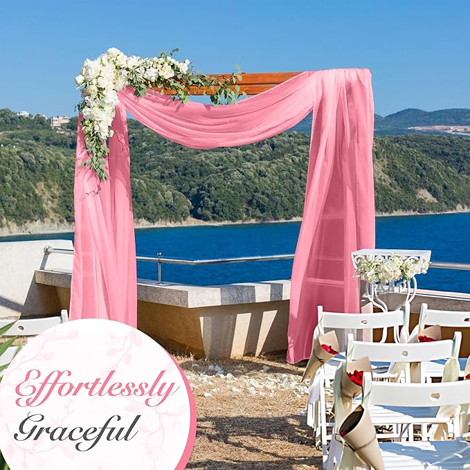 Cheesecloth Table Runner 6 Pack – 35x120 Inch (10ft) Boho Rustic Gauze Cloth Runners – Crinkle Polyester Table Decor for Wedding, Baby Shower, Bridal Shower, Birthday Party and More (Pink)