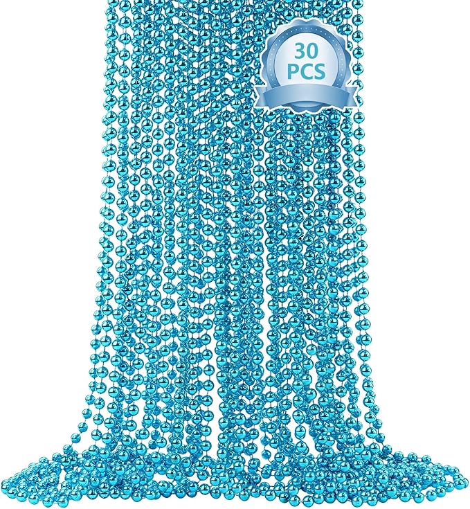 SHAOQINLIN 30 PCS Teal Bead Necklace, Teal Mardi Gras Beads, Turquoise Party Beads Necklaces Bulk Round Beaded Necklaces for Mardi Gras, Christmas, School Spirit Day Party Favors
