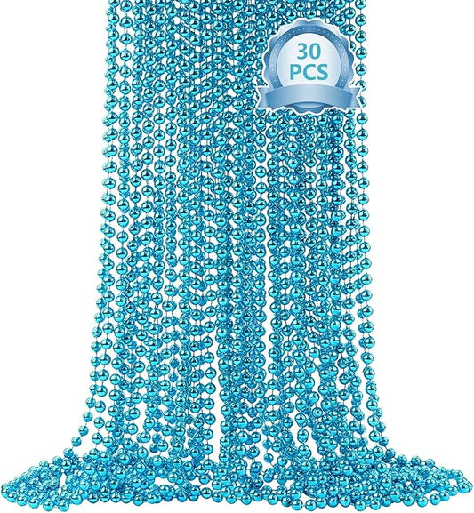 SHAOQINLIN 30 PCS Teal Bead Necklace, Teal Mardi Gras Beads, Turquoise Party Beads Necklaces Bulk Round Beaded Necklaces for Mardi Gras, Christmas, School Spirit Day Party Favors
