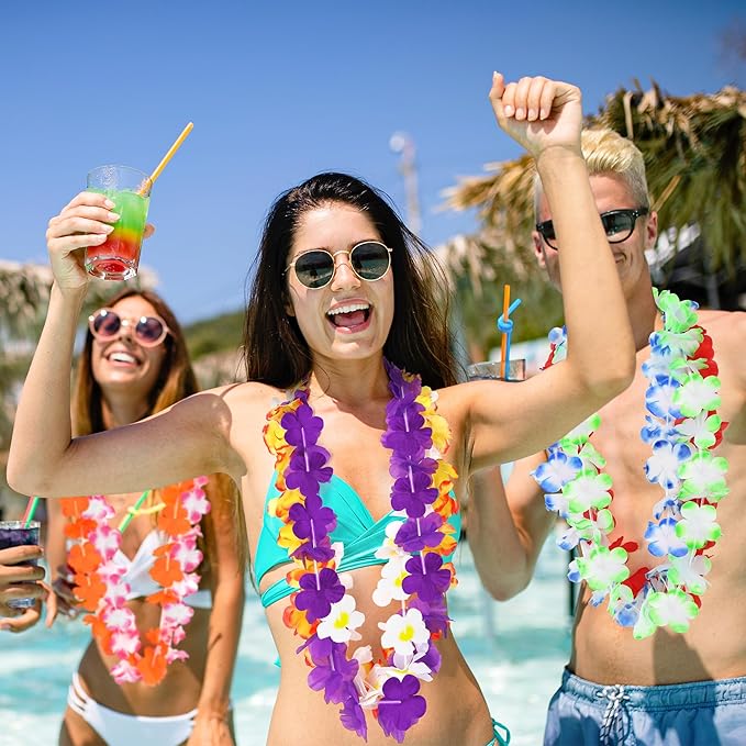 Luau Party Decorations, 12PCS Leis for Luau Party Necklace Women Clothing Accessories, Hawaiian Colorful Tropical Theme Costume Accessories, Hawaii Flower Lays Garland Summer Pool Birthday Supplies