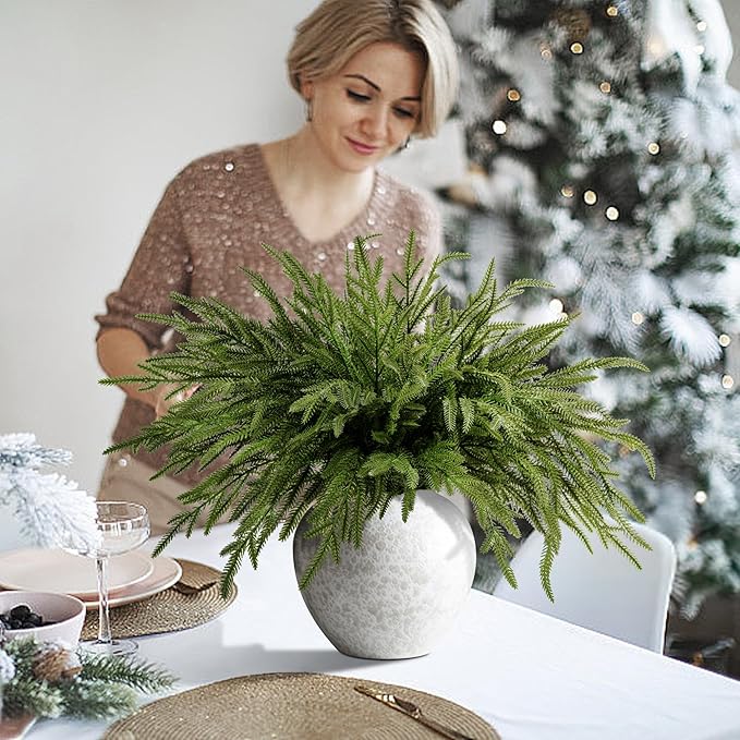 15 Pcs Christmas Norfolk Pine Branches, 19" Extra Length Fake Greenery Norfolk Pine Stems Sprigs, Artificial Xmas Branches Plants Pines Needles for DIY Craft Garland Home Garden Decor