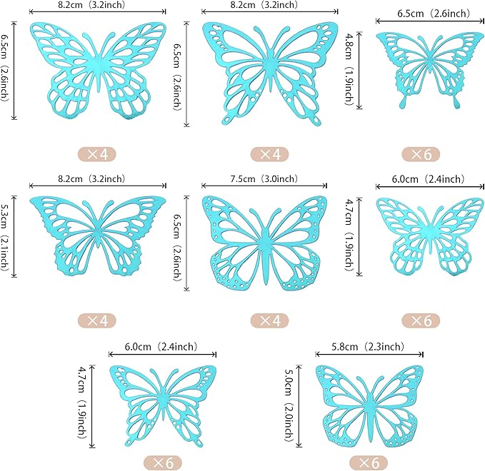 40 PCS Laser 3D Butterfly Cupcake Toppers Hollow Arts Cake Decorations for Baby Shower Wedding Fairy Birthday Party Supplies Wall Sticker Mixed Styles Sky Blue
