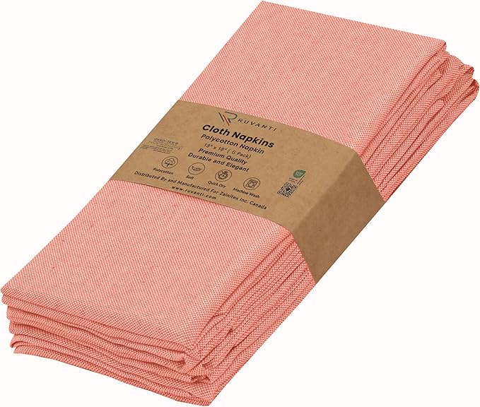 Ruvanti Cloth Napkins Set of 6, 18x18 Reusable Napkins Cloth Washable, Soft & Durable Table Napkin, Poly Cotton Fabric Dinner Napkins for Parties, Christmas, Thanksgiving, Weddings - Orange Rust