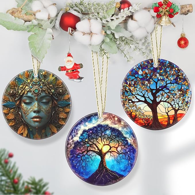 Tree of Life - 3.5 Inch Ceramic Hanging Ornament for Christmas Tree Decorations & Gifts