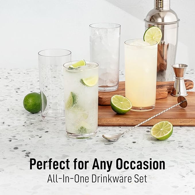 Zulay Kitchen Acrylic Glasses Drinkware - 12 Piece Unbreakable Plastic Tumblers - BPA-Free, Reusable Plastic Drinking Glasses for Home & Outdoors - Stackable, Lead-Free & Dishwasher Safe - (16 oz)