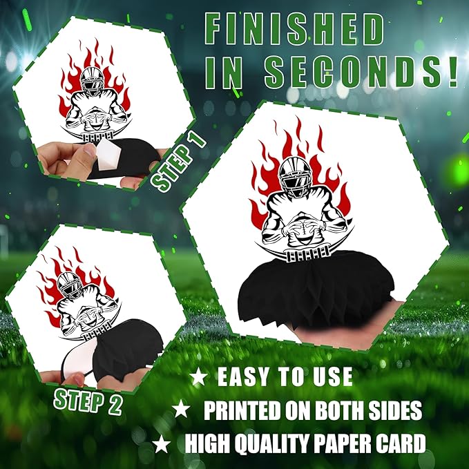 Football Birthday Party Decorations – 12 PCS Honeycomb Centerpieces, Touchdown Table Decorations for Super Bowl Party Supplies