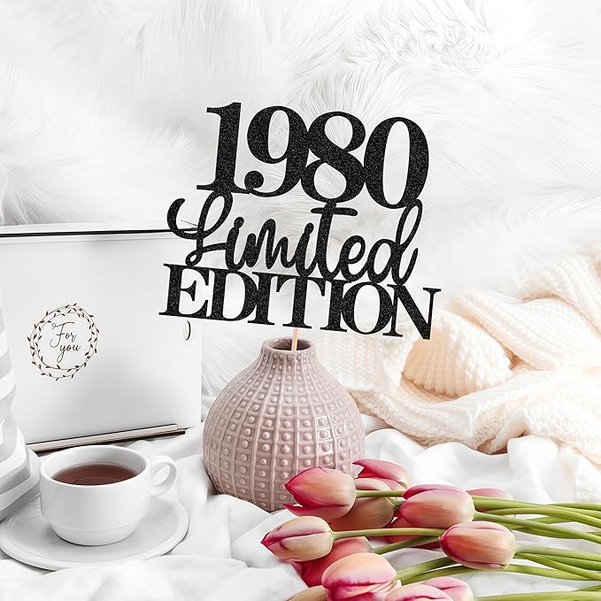 Limited EDITION 1980 Cake Topper - Black Glitter Happy 45th Birthday Party Cake Decoration Supplies, Cheer to 45 Years Cake Bunting Decor for 45th Birthday Party Photo Booth Props