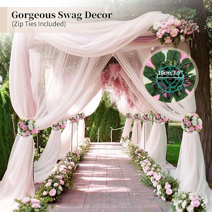 BLOSMON Flower Balls Rose Centerpieces: 2 Pcs Pink 9.5 Inch Fake Flowers Kissing Balls Decor Artificial Wedding Floral Arrangements Silk Flower Bouquet with Base Home Party Room Table DIY Decorations