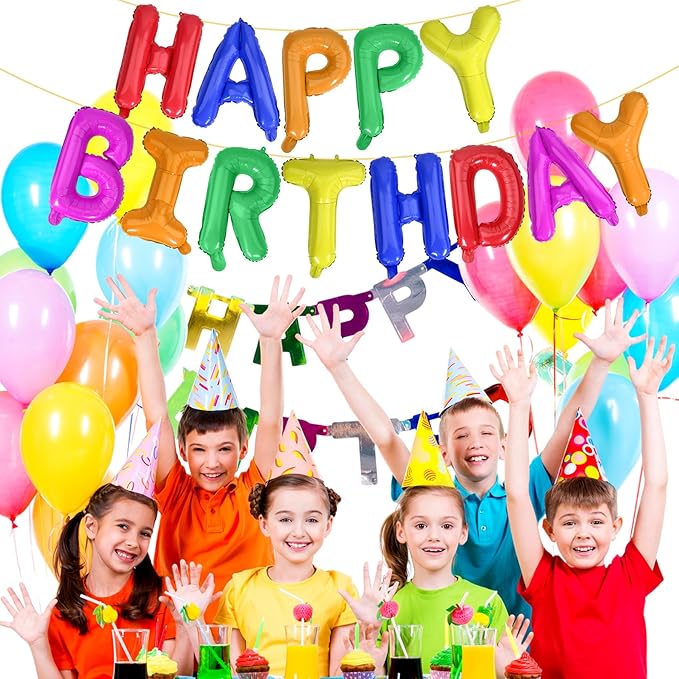 LIOZEOKUN Happy Birthday Balloon Letters 16 inch Mylar Foil Birthday Balloons Banner Sign for Birthday Party Decorations Supplies (Color)