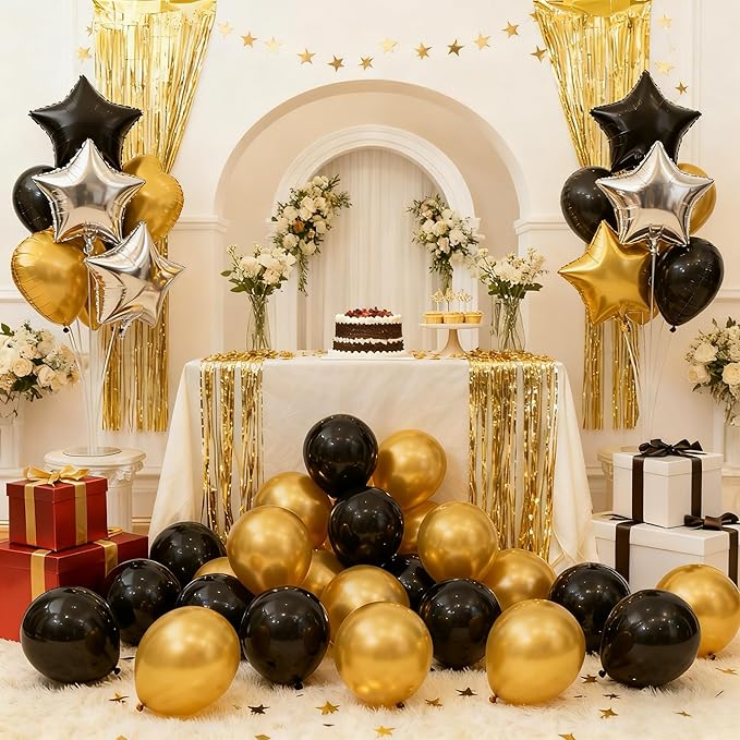 Star Balloons,12Pcs Black Gold Star Shaped Foil Balloons, 18 Inch Large Helium Polyester Film Balloon for Baby Shower Birthday Anniversary Party Decorations