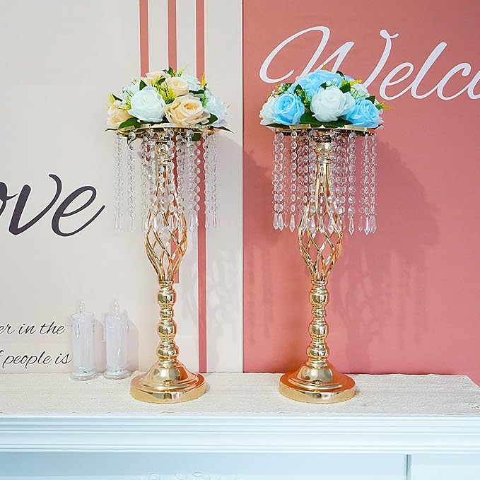 Metal Flower Stands with Crystal Beads, Wedding Centerpieces for Table Decorations, Elegant Metal Flower Arrangement Stands, Flower Vases for Wedding Party Celebration Home Decor (Gold-10pcs)