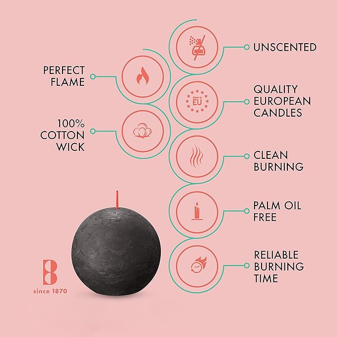 BOLSIUS 3 Pack Stormy Gray Rustic Ball Pillar Candles - 3 Inch - Premium European Quality - Includes Natural Plant-Based Wax - Unscented Dripless Smokeless 25 Hour Party Décor and Wedding Candles