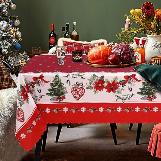 LUSHVIDA Christmas Rectangle Table Cloth – Washable Water Resistance Holiday Microfiber Tablecloth Decorative Table Cover for Banquet Party Kitchen Dining Room, 60 x 102 Inch