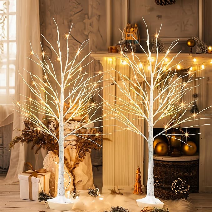 TW SHINE 2Pack Lighted Birch Tree, 6 FT Total 288LED Pre-lit Artificial Christmas Trees for Thanksgiving Christmas Decorations Indoor Home Bedroom Outdoor Festival Wedding Party, Warm White