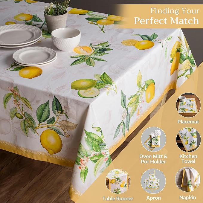 Maison d' Hermine Table Cloth Square Table 100% Cotton 60 x 60 Inches Tablecloth Reusable Decorative Everyday Use for Dining Room, Farmhouse, Home, Party, Festive & Wedding Spring Summer - Limoncello