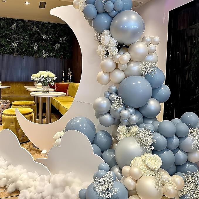 Dusty Blue Balloon Arch Kit Retro Slate Light Pastel Blue Beige Cream Sand White Neutral Party Balloons Garland Kit for Boys Bridal Baby Shower Gender Reveal Birthday Wedding Party Decorations