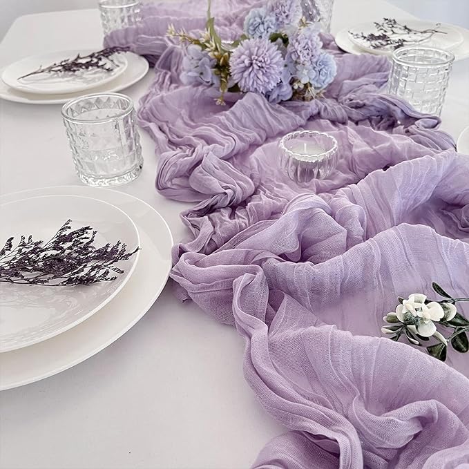 6 Pack Grape Cheesecloth Table Runner 10FT Boho Gauze Fabric Table Runner 35 x 120 Inch Rustic Sheer Runner for Centerpiece Wedding Decor Baby Shower Party Boho Table Decoration(Grape)
