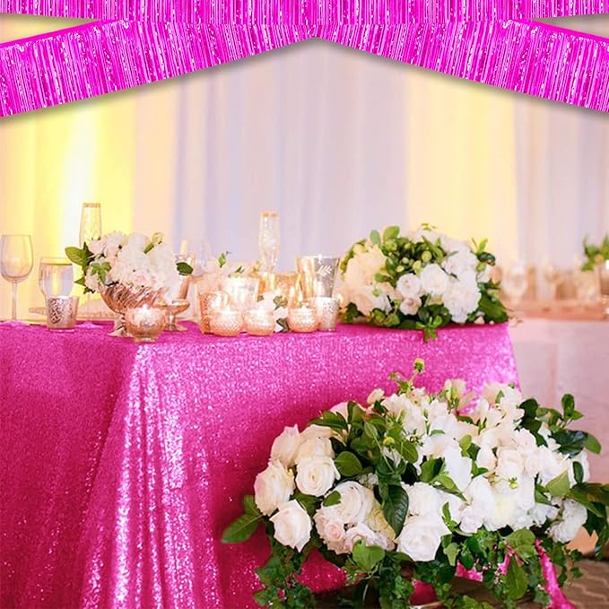 6 Pack 10 Feet Foil Fringe Garland Metallic Tinsel Streamers Banner Wall Hanging Curtain Backdrop for Parade Floats, Bachelorette, Wedding, Birthday, Halloween, Christmas Party Decorations(Fuchsia)
