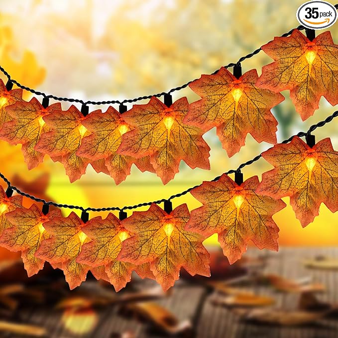Fall Decor Maples Leaf String Lights,13.5FT Autumn Red Cloth Maple Leaf with 35 Mini LED Bulbs for Thanksgiving Day Fall Decorations New Year Home DIY Prty Patio Decor
