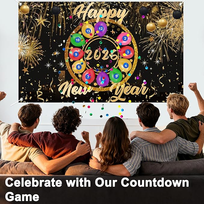 2026 New Year's Eve Decoration Set with Happy New Year Banner，Countdown Balloon Dart Party Games for Adults Families, New Year's Eve Party Supplies 2026, Photo Props for Holiday Celebrations