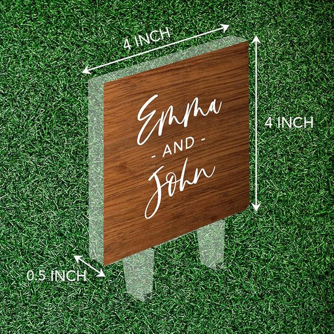 Andaz Press Rustic Wood First Names Custom Wedding Cake Topper, Acrylic Square Personalized Couple Cake Topper