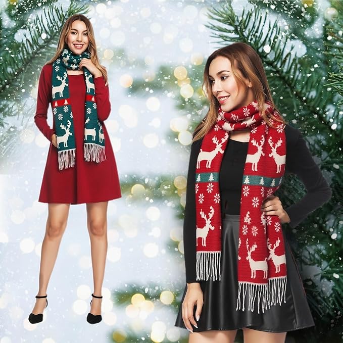 Unisex Christmas Scarves for Women Men Boys Girls Christmas Gifts Winter Scarf with Reindeer and Snowflake Shawl Wrap Xmas