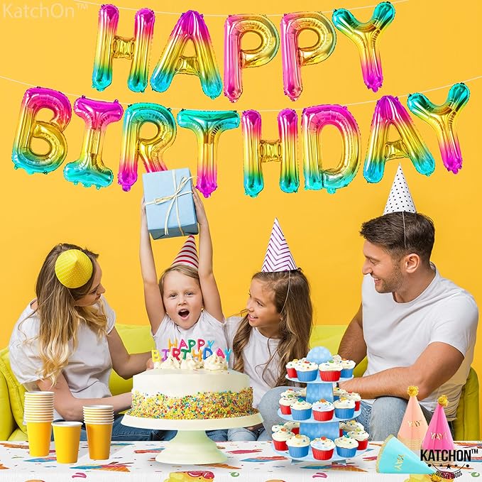 KatchOn, Rainbow Happy Birthday Balloon Letters - 16 Inch | Birthday Decorations for Women, Men, Boys and Girls | Hbd Foil Balloon Banner Backdrop For Neon Party Decorations | Birthday Signs For Party