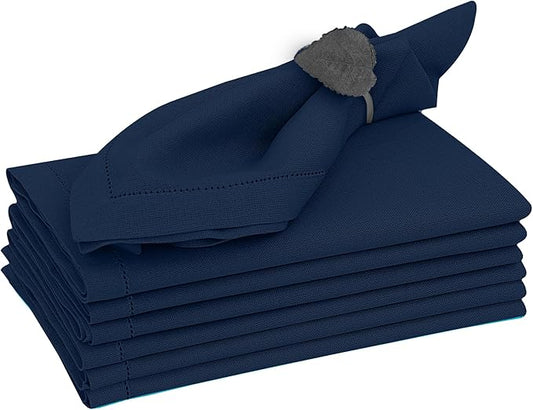 Ruvanti Premium Linen Napkins Set of 4-20x20 Inch, Classic Hemstitch, Mitered Corner Cloth Napkins ‎‎- Soft, Elegant Dinner Napkins Cloth Washable for Weddings, Parties, Everyday Use - Navy