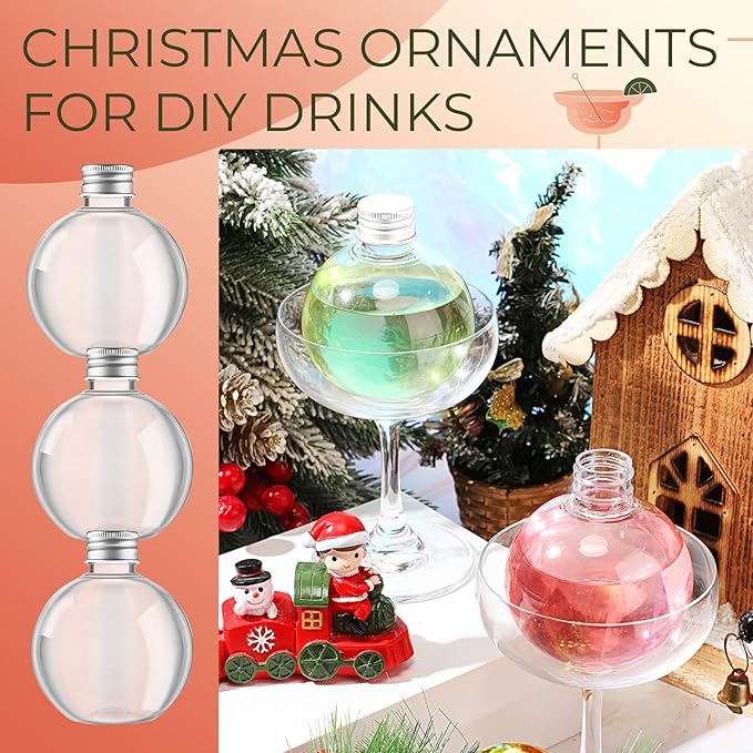 Jinei 30 Pcs 6 oz Ball Shape Plastic Sand Art Bottles Spherical Clear Plastic Potion Bottles Christmas Cocktail Ornament Balls for DIY Wedding Party Gift Crafts Decoration (Silver,Aluminum Cap)