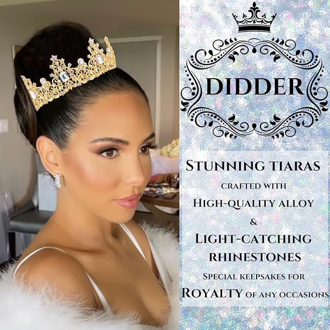 Didder Gold AB Rhinestone Princess Crown Birthday Tiara Prom Queen Tiaras and Crowns for Women and Girls Halloween Costume Headpiece Hair Accessories