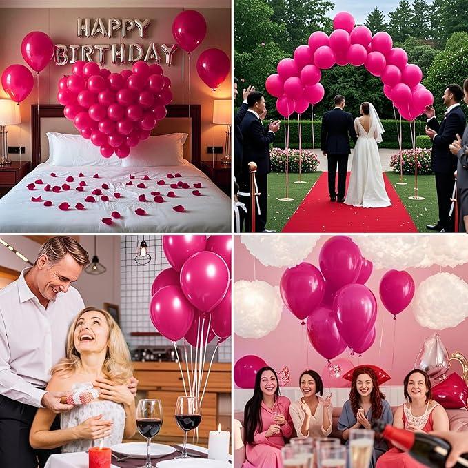 Hot Pink Balloons 145 pcs Magenta Fuchsia Balloons Different Sizes of 18 12 10 5 Inch Balloon Arch Kit Balloon Garland for Valentine's Day Princess Party Decorations