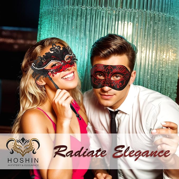 Hoshin Masquerade Mask for Couple, Mardi Gras Deecorations Venetian Masks with Stick for Womens