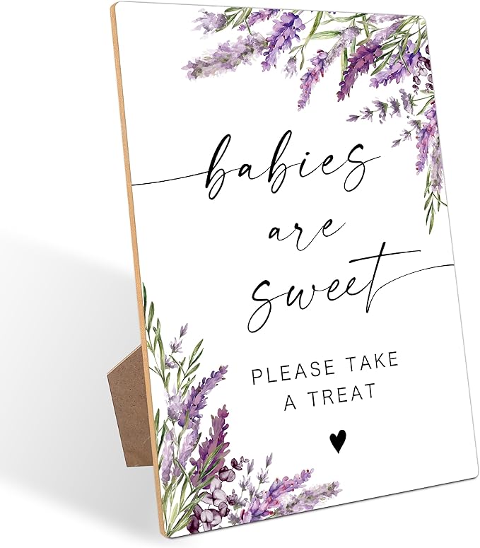 Babies Are Sweet Sign, Lavender Baby Shower Table Signs, Centerpieces for Tables, Gender Reveal Gifts Ideas, Purple Floral Wooden Sign with Stand for Gender Reveal Party and Baby Shower Activities, 38