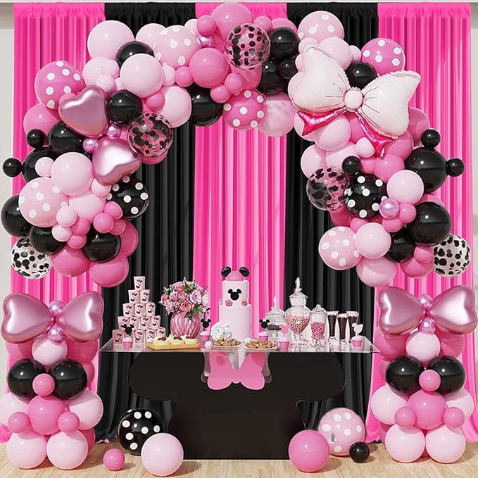 10x7FT Black and Pink Backdrop Curtain – Wrinkle-Free Polyester Party Background for Birthday, Wedding, Baby Shower, Photography, Photo Booth Wall Decor for Adults & Kids