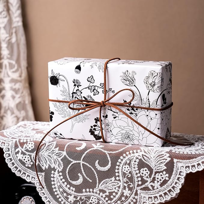 WRAPAHOLIC Floral Wrapping Paper - Mini Roll - 17 Inch X 33 Feet - Pearlized White Vintage Floral Wedding Wrapping Paper for Birthday, Bridal Shower, Baby Shower