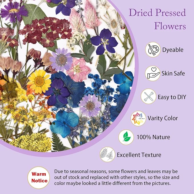 DALARAN 80Pcs Dried Pressed Flowers for Resin Molds Real Pressed Flowers Dry Leaves Kit for Art Crafts Resin Jewelry Making Scrapbook Supplies Card Making Soap Candle DIY