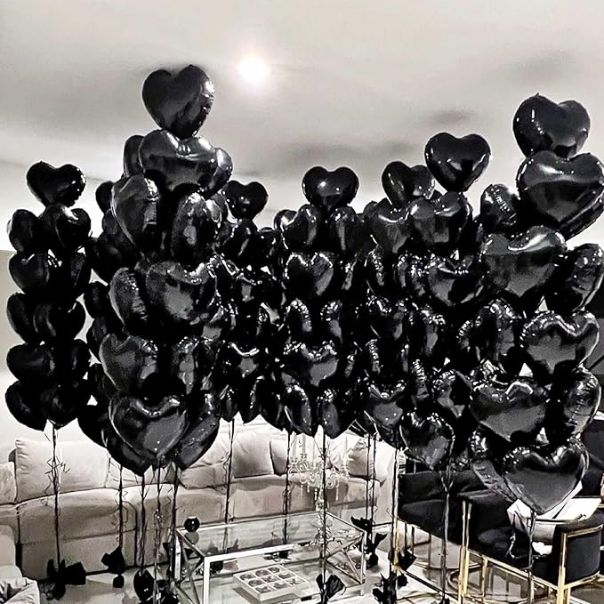 Black Heart Balloons, 18 Inch Black Helium Heart Balloons, 12Pcs Large Black Heart Shape Mylar Balloons, Black Foil Heart Balloons for Boys Men Birthday Graduation Engagement Valentines