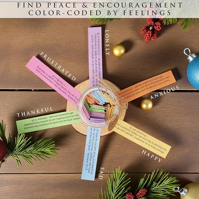Christmas Bible Verse Jar – 92 Color Code Bible Verse, 6 Colors for 6 Emotions, Best Christmas Gifts 2025 For Women, Teen Girls, Grandkids, Unique White Elephant Gifts, Best Holiday Presents