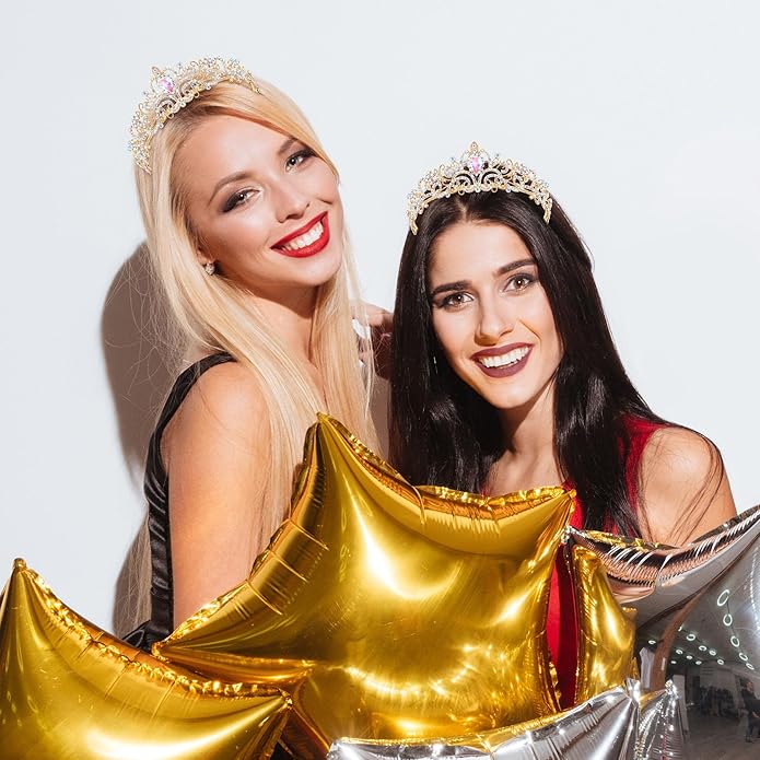 TAROSE Crowns for Women and Girls, Queen Crystal Gold Silver Tiaras with White Rhinestone and Combs, Goddess Crown for Wedding Bride Birthday Princess Bridal Shower Hair Accessories for Women