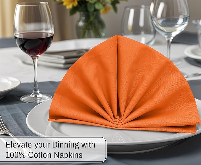 Ruvanti Cloth Napkins Set of 12, 18x18 Inches, 100% Cotton, Washable, Soft & Absorbent, Perfect for Wedding, Christmas, ‎Thanksgiving Dinners - Orange Peel
