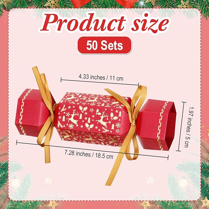 50 Packs Christmas Cracker Kit No Snap Xmas Party Table Favors Snowflake Reindeer DIY Christmas Party Cracker Candy Boxes for Holiday Dinner Decoration Gift (Snowflake)
