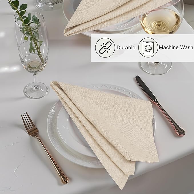 Ruvanti Linen Napkins Set of 12, 18x18 Cloth Napkins, Cotton Linen Blend Napkins Cloth Washable, Soft, Reusable Dinner Napkins for Wedding, Parties, Christmas, Thanksgiving, Everyday Use - Natural